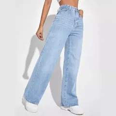 European And American Ladies Jeans High Waist Slim Straight - Blue - View 1