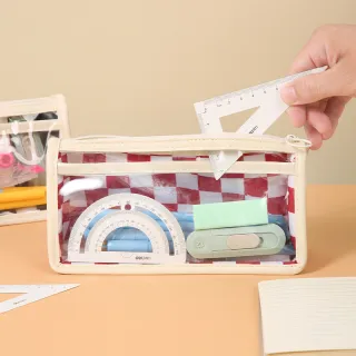 Chessboard Pvc Transparent Pencil Case Large Capacity