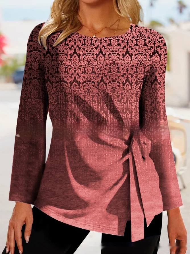 Women's Clothing Round Neck Tied Top