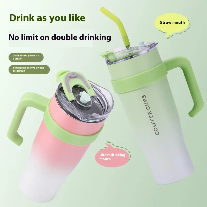Stainless Steel Cup With Straw Household 3 Generation Large Capacity Vacuum Cup