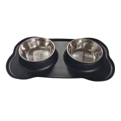 Large Silicone Pet Bowl Double Dog Bowl Stainless Steel - Large Size - View 1