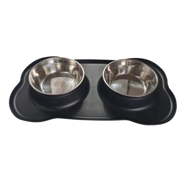 Large Silicone Pet Bowl Double Dog Bowl Stainless Steel Large Size - Shop at LoveMi