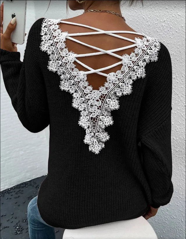 Y2k Clothes V neck Sweater Ladies Winter Backless Streetwear Bandage Cashmere Sweater Women Fashion Clothes Black - Shop at LoveMi