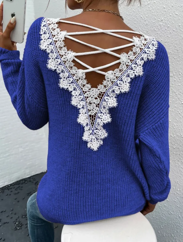 Y2k Clothes V neck Sweater Ladies Winter Backless Streetwear Bandage Cashmere Sweater Women Fashion Clothes Blue - Shop at LoveMi