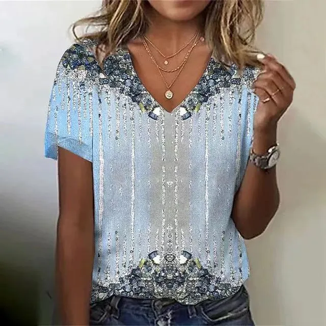 V neck Floral Print European And American Short Sleeve Nt07Wmnv2230 Color - Shop at LoveMi