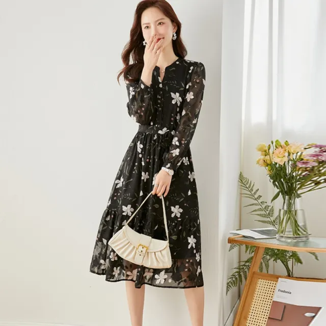 French Chiffon Floral Dress Black - Shop at LoveMi