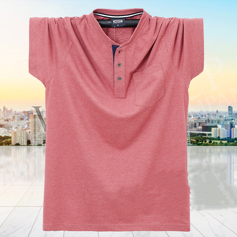 Thin Short Sleeve T-shirt Men's Collar Buckle Round Neck