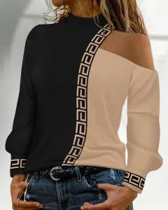 Women's Long Sleeve Loose Crew Neck Casual Bronzing T-shirt - Hbl235Hbr-Xl - View 1