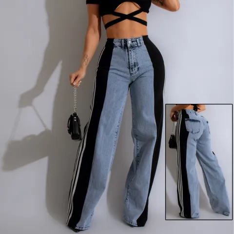 Fashion Casual High Waist Elastic Straight Leg Trousers Three