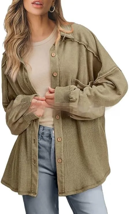 Women's Knitted Fashion Button Shirt Loose Matcha - Shop at LoveMi