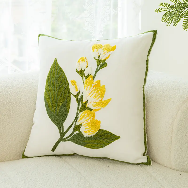 Sofa Pillow With Flower Embroidery Pillow Cover
