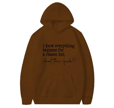 Sports Printed Long Sleeve Pullover Hoodie Sweater Coffee Black Letters - Shop at LoveMi