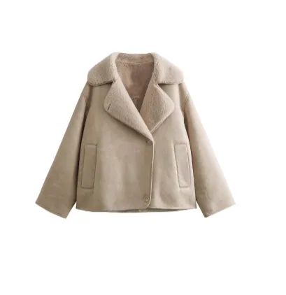 Women's Fashion Loose Fur Coat Beige - Shop at LoveMi