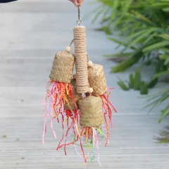 Colourful Shredded Paper Biting Bird Toy - Wood - View 1