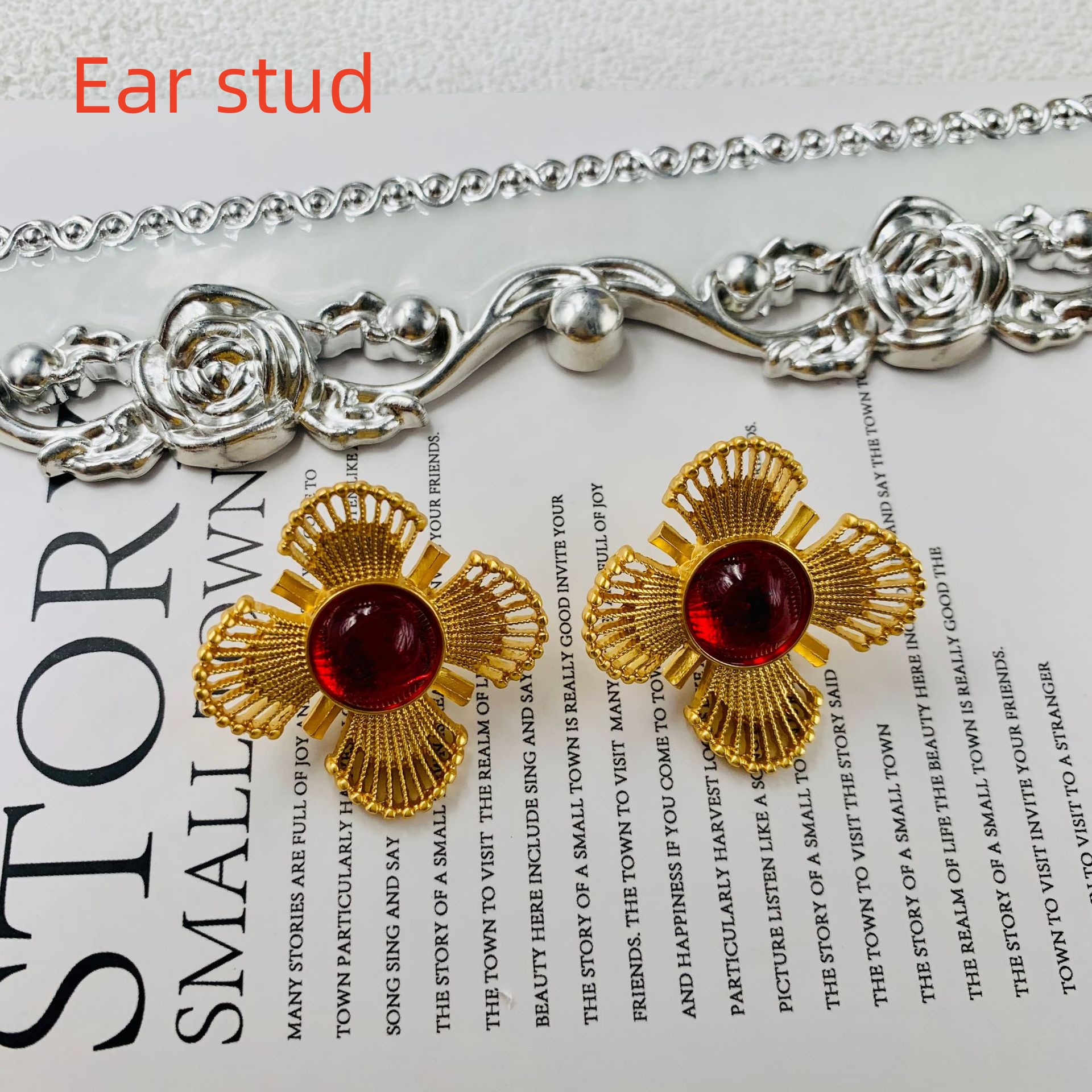 Red Colored Glaze Ear Studs