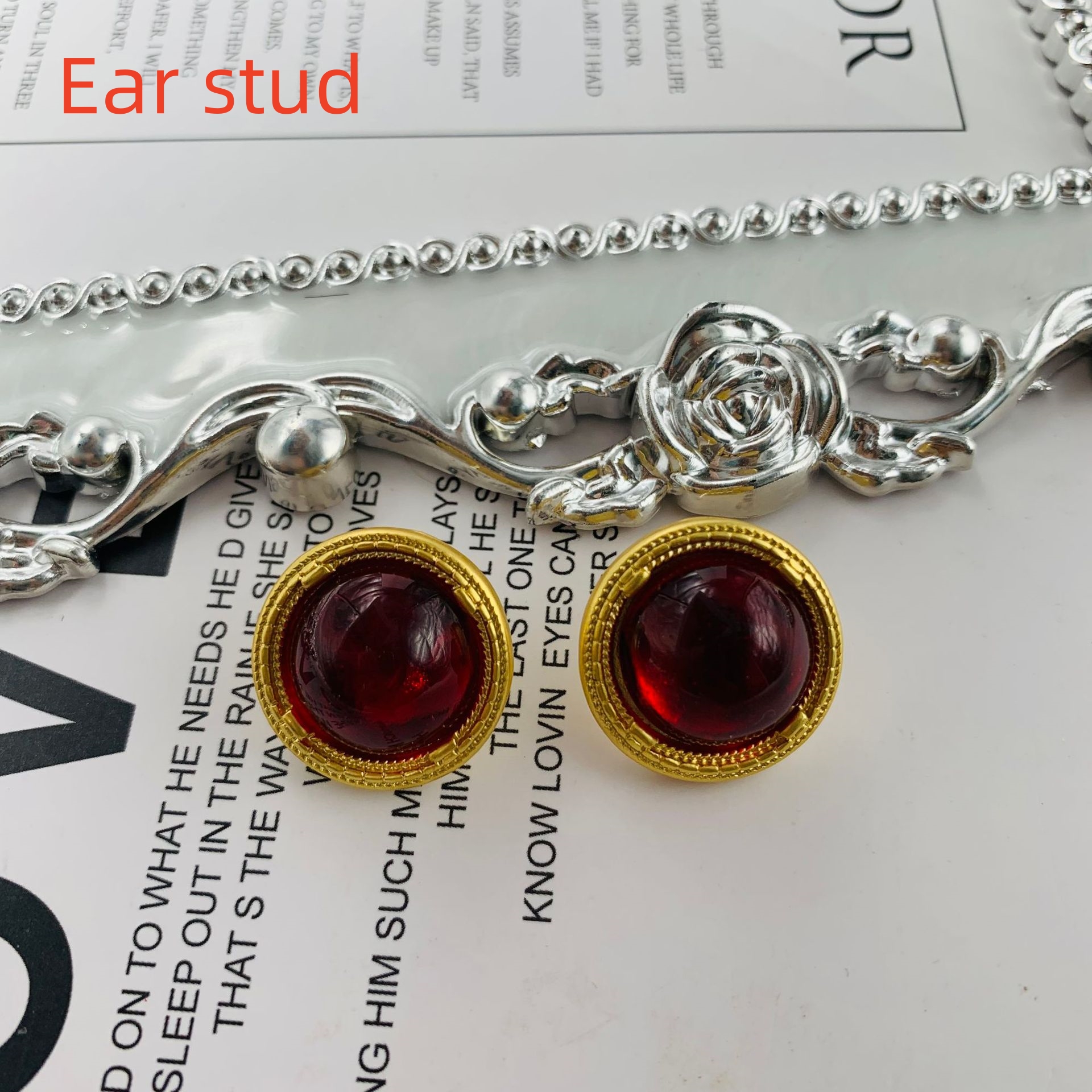 Red Colored Glaze Ear Studs