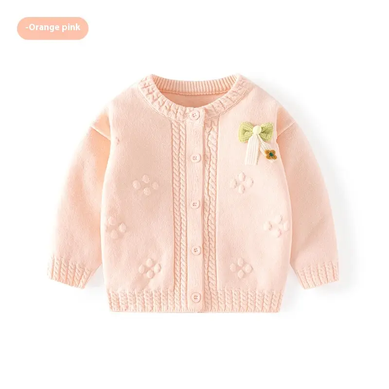 Pure Cotton Knitted Girl's Cardigan Sweater Class A Bow