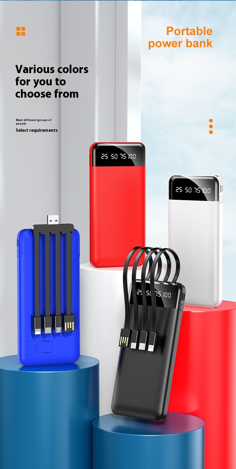 Ultra-thin Portable With Cable Power Bank Large Capacity Mobile Power Supply