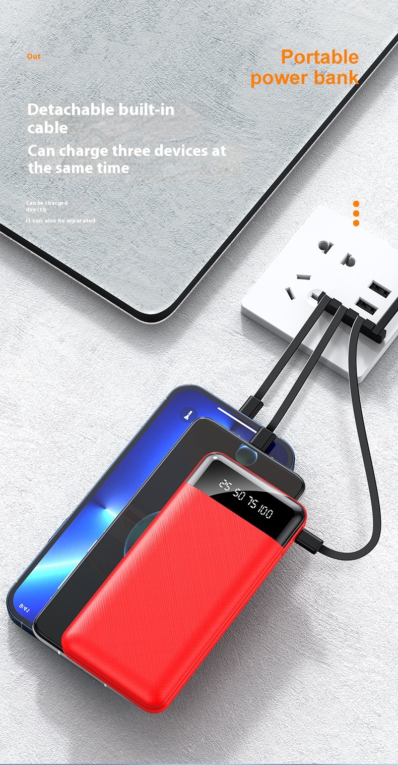 Ultra-thin Portable With Cable Power Bank Large Capacity Mobile Power Supply