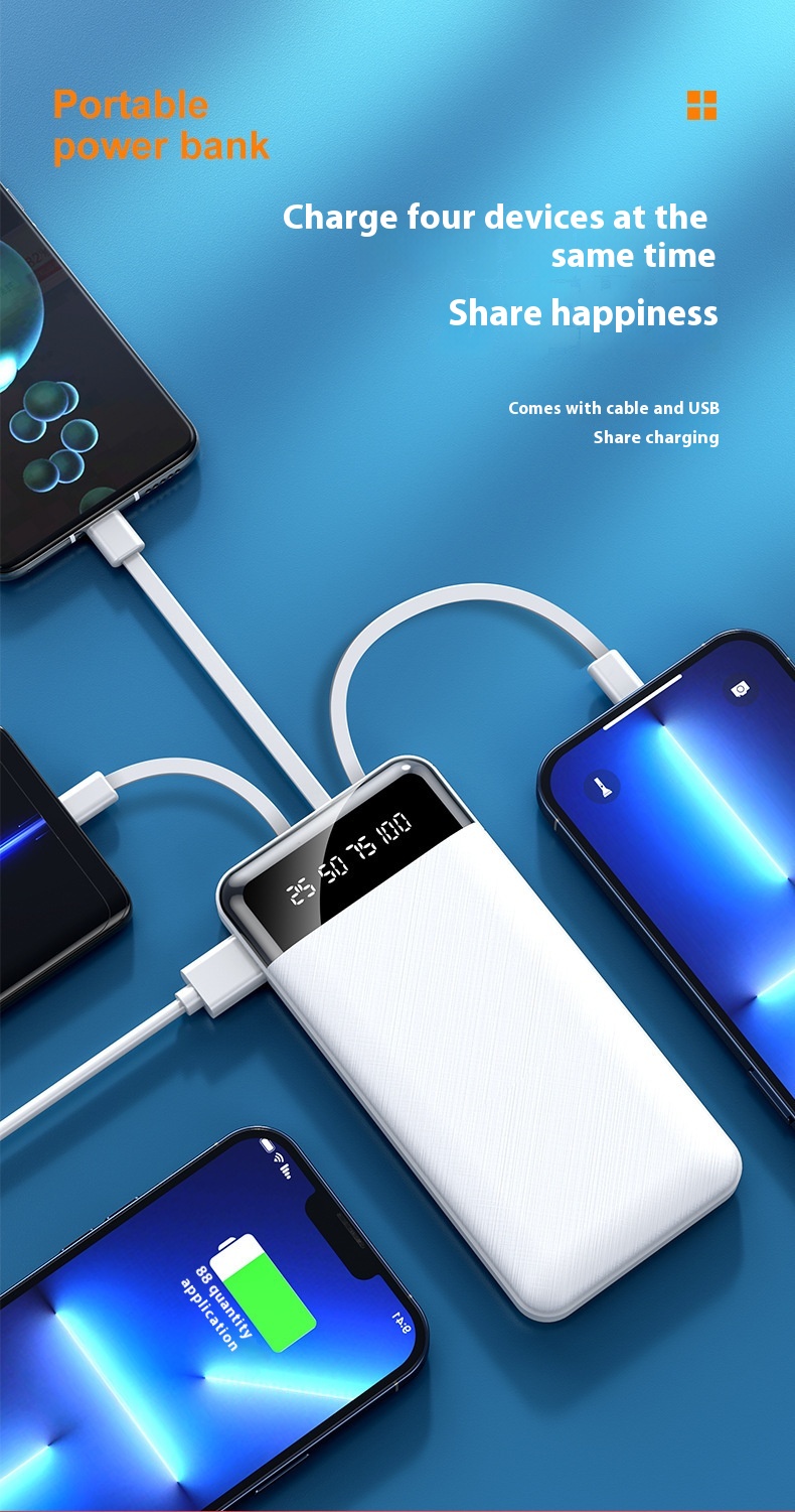 Ultra-thin Portable With Cable Power Bank Large Capacity Mobile Power Supply