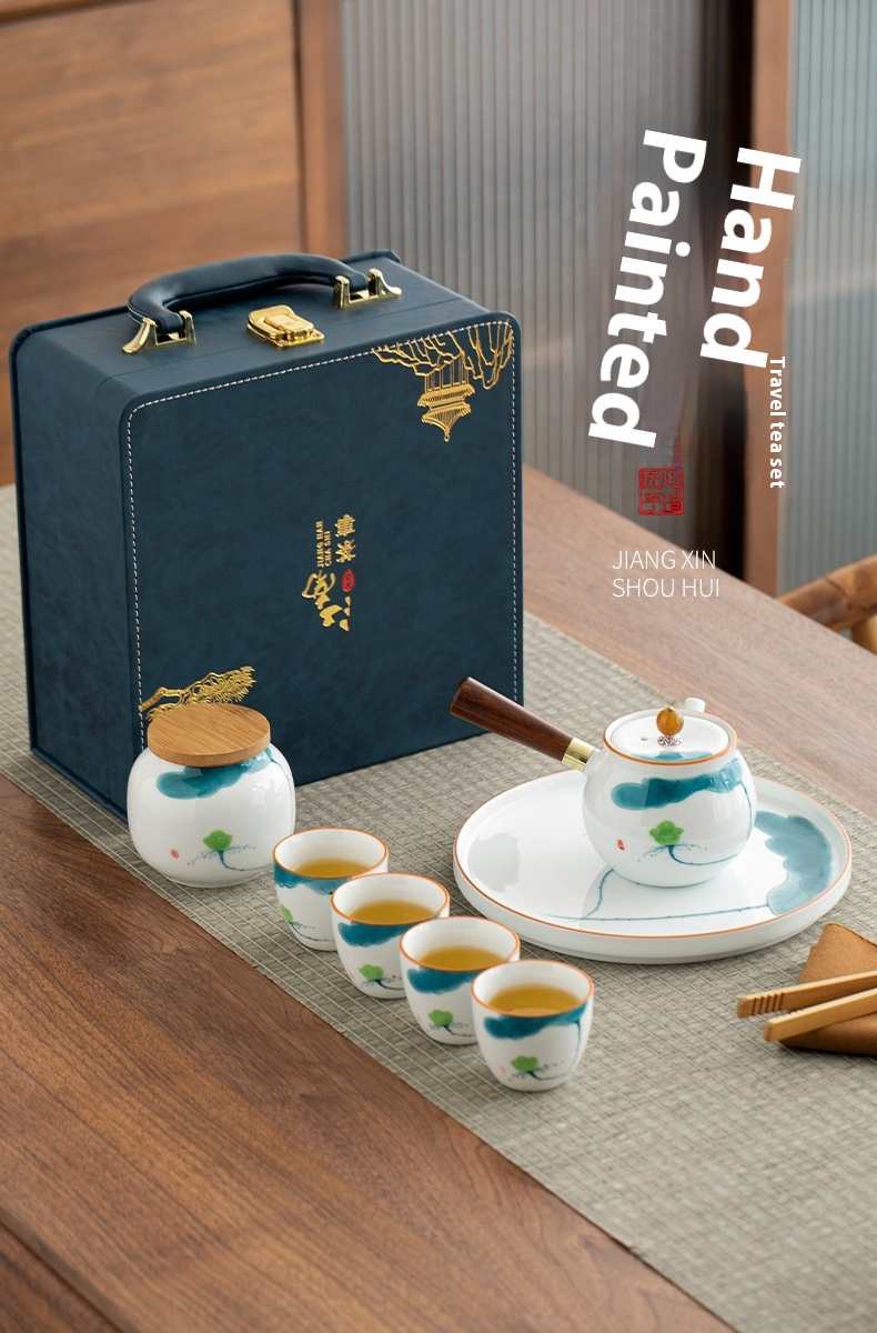 Title 1, Hand Painted Side Handle Pot Travel Tea Set Suit