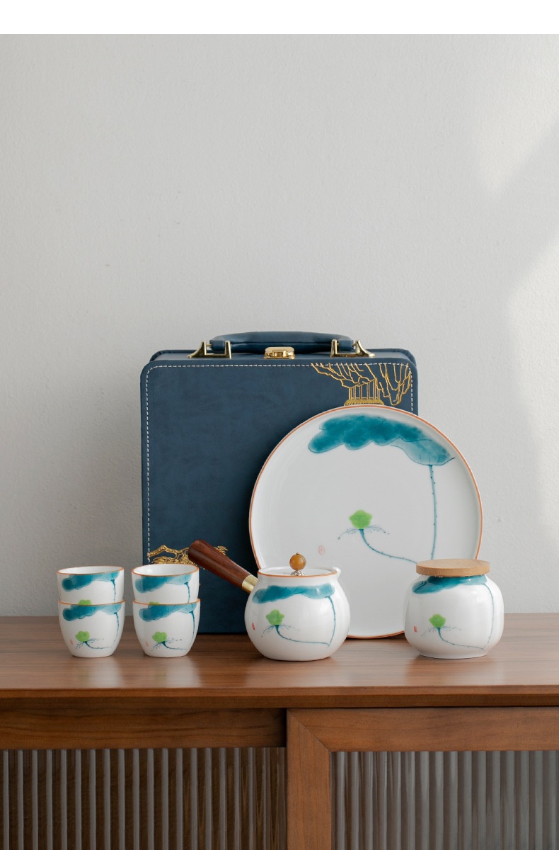 Title 12, Hand Painted Side Handle Pot Travel Tea Set Suit