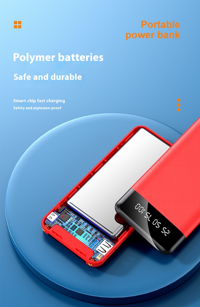 Ultra-thin Portable With Cable Power Bank Large Capacity Mobile Power Supply