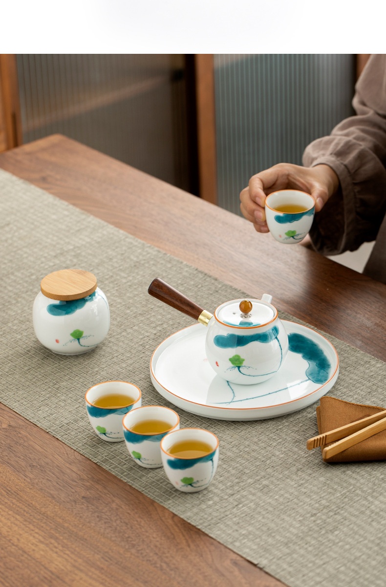 Title 7, Hand Painted Side Handle Pot Travel Tea Set Suit