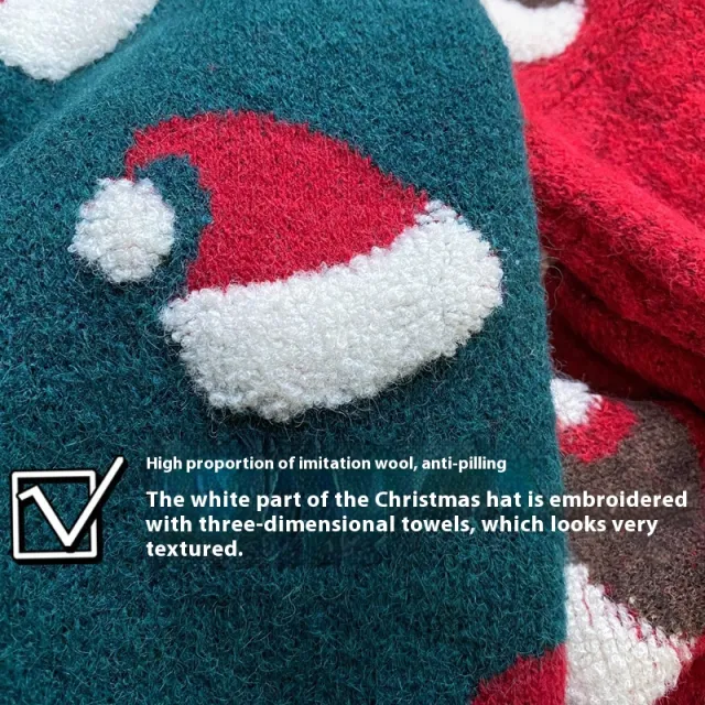 European And American Knitwear Autumn And Winter Pullover Round Neck Snowflake Christmas Sweater Christmas Hat Green - Shop at LoveMi