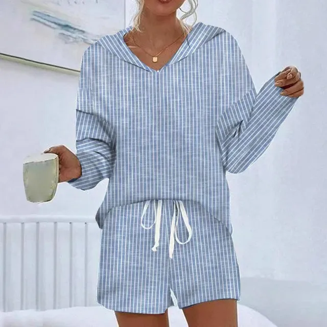 Fashion Striped Casual Sports Shorts Suit Women's Two piece Set Blue - Shop at LoveMi