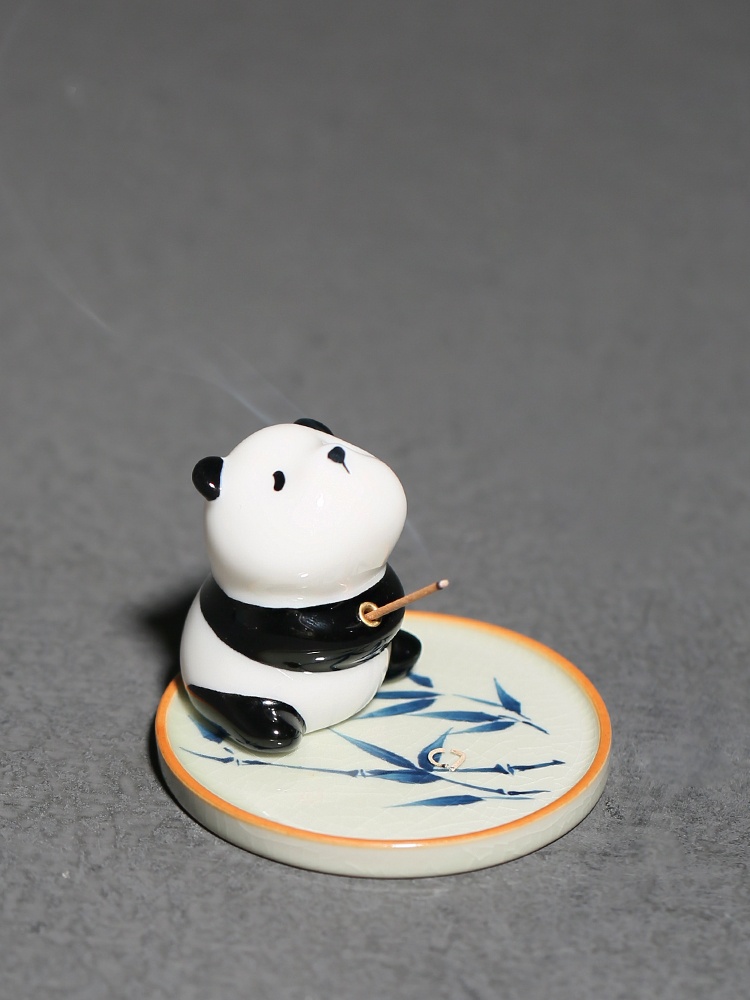 Title 4, White Porcelain Cute Panda Small Incense Burner