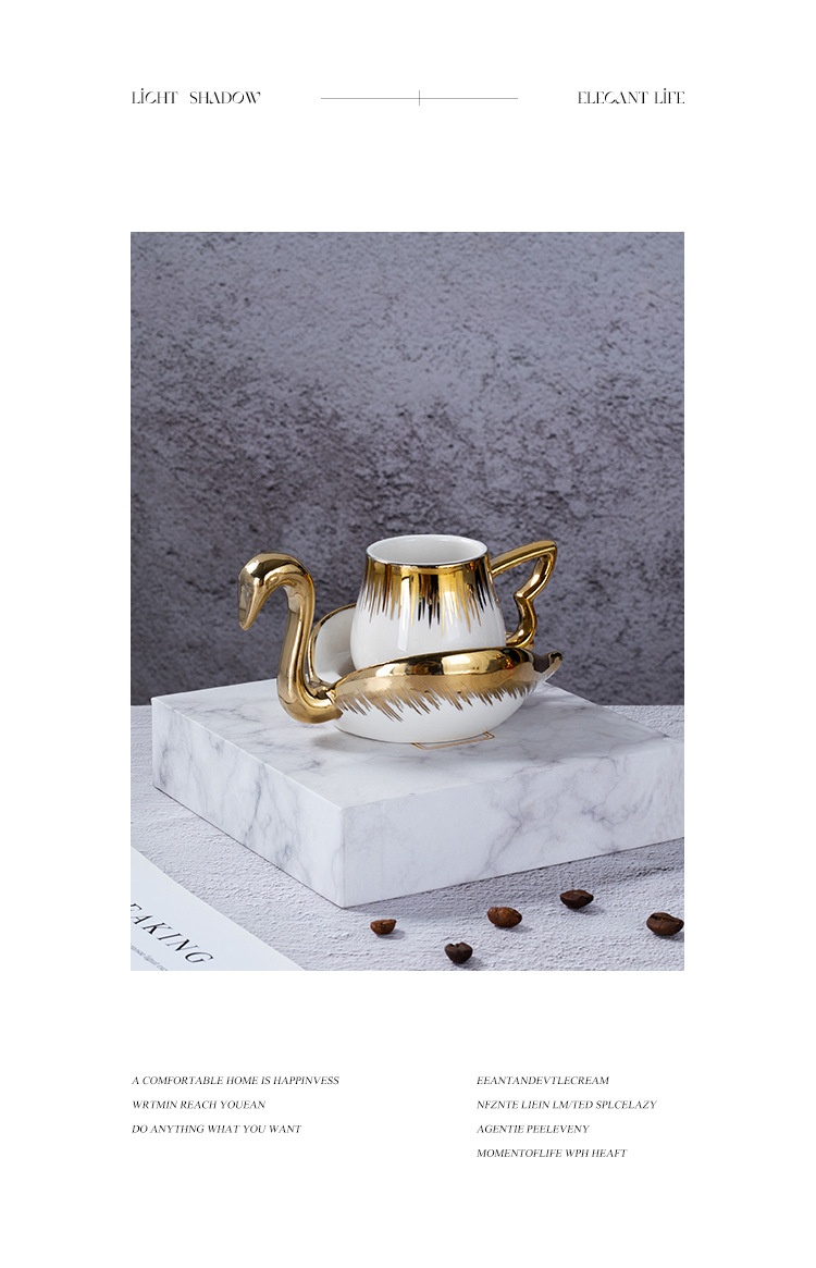 Title 10, Light Luxury Gold Swan Shape Coffee Set Suit