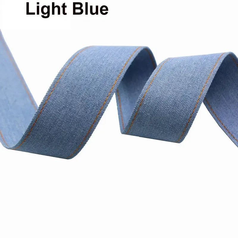 Denim Ribbon Hair Accessories Bowknot Making Clothing Ingredients - Yellow Line Light Color