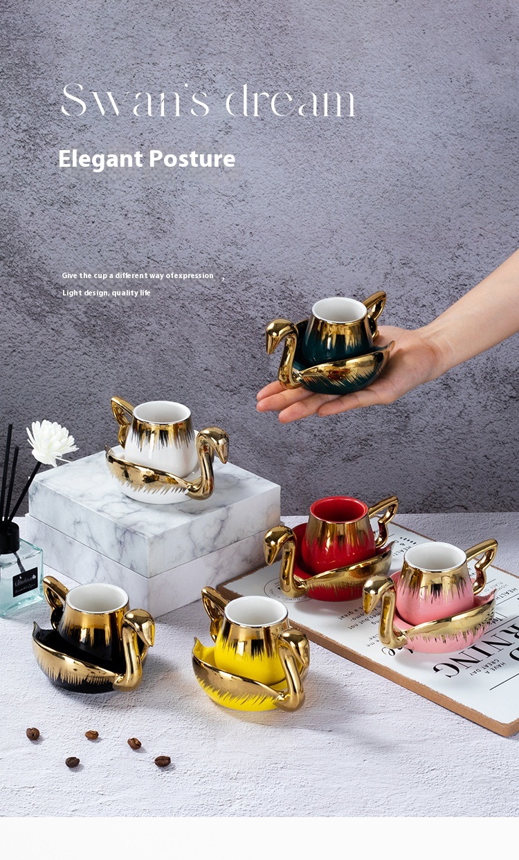 Title 1, Light Luxury Gold Swan Shape Coffee Set Suit