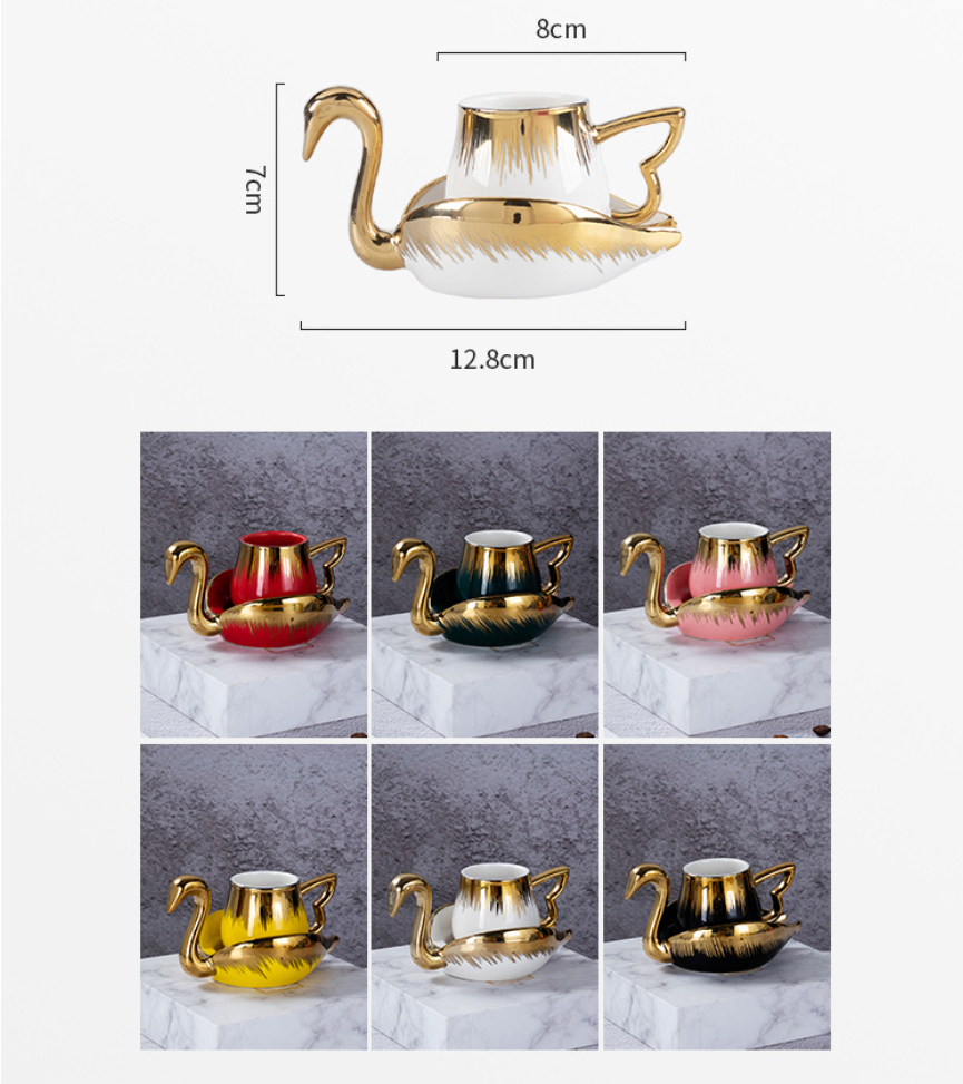 Title 14, Light Luxury Gold Swan Shape Coffee Set Suit