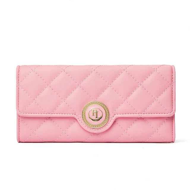 Rhombus Wallet Women's Long Tri fold Large Capacity Pink - Shop at LoveMi