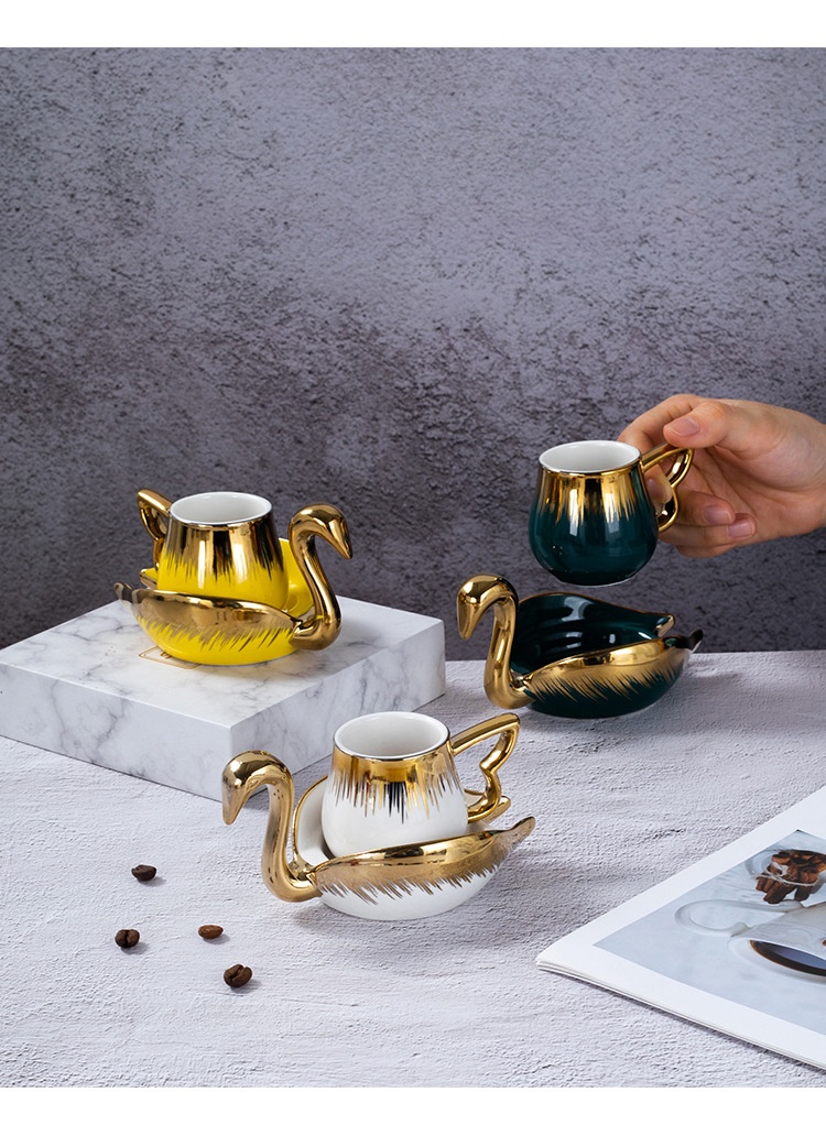 Title 5, Light Luxury Gold Swan Shape Coffee Set Suit