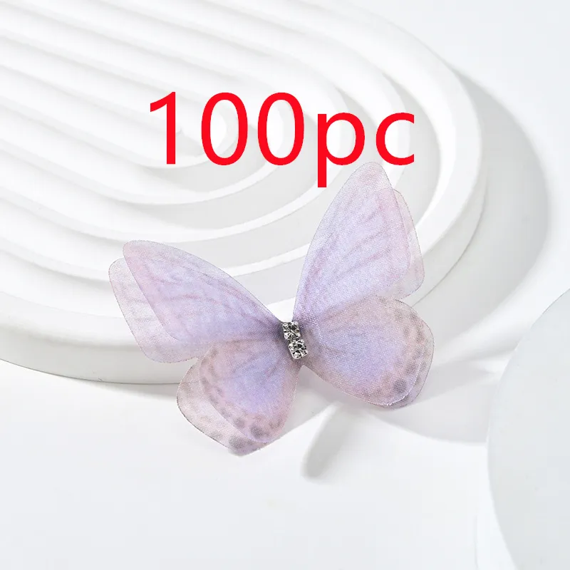 DIY Handmade Double-layer Mesh Laminate Double Diamond Mesh Floral Print Butterfly Jewelry Headdress - Light Purple