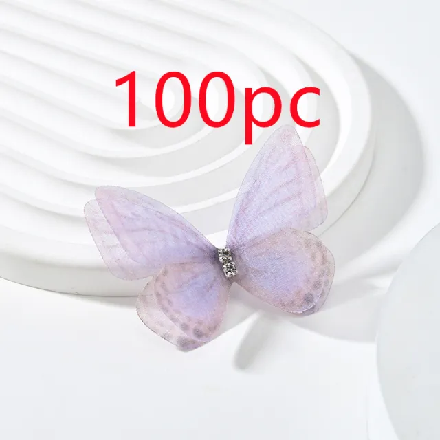 DIY Handmade Double layer Mesh Laminate Double Diamond Mesh Floral Print Butterfly Jewelry Headdress Light Purple - Shop at LoveMi