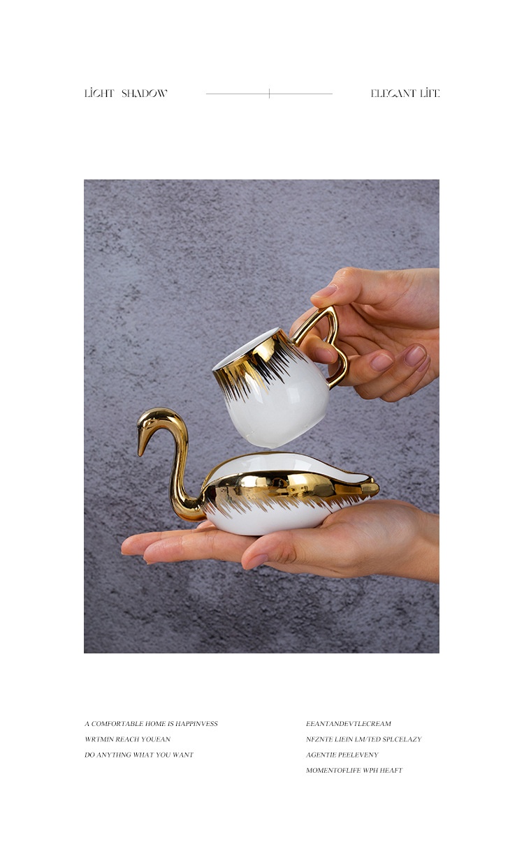 Title 7, Light Luxury Gold Swan Shape Coffee Set Suit