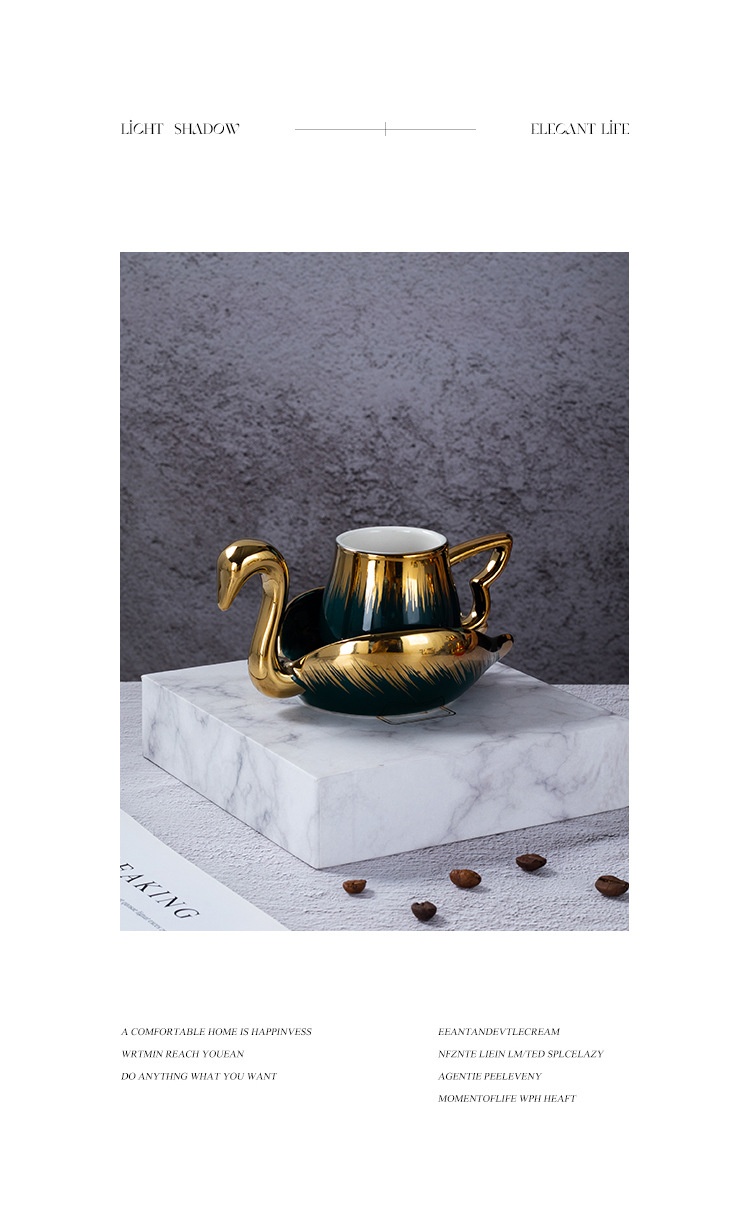 Title 12, Light Luxury Gold Swan Shape Coffee Set Suit