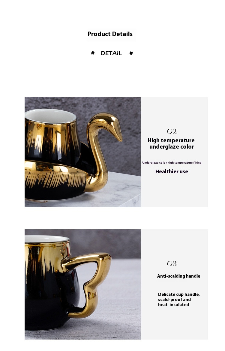 Title 9, Light Luxury Gold Swan Shape Coffee Set Suit