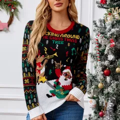 European And American Elk Jacquard Santa Claus Knitted Sweater - Led Coloured Lamp Christmas - View 1