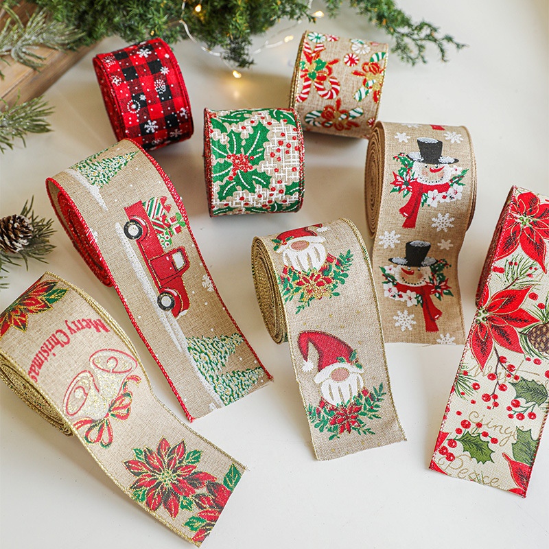 Linen Christmas Ribbon Christmas Tree Rattan Garland Decorative Ribbon