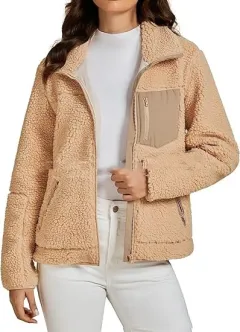 Autumn And Winter Lapel Button Loose Fleece Shirt - Khaki - View 1