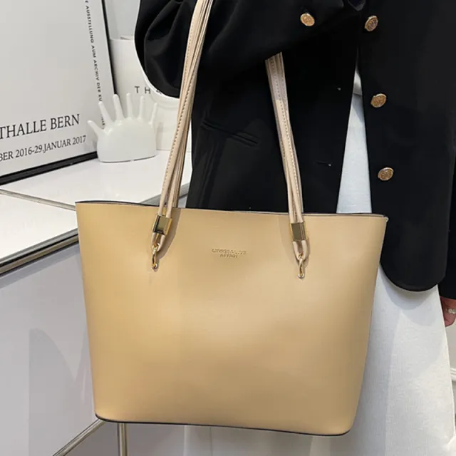 Large Capacity Solid Color Simple One Shoulder New Portable Tote Bag Khaki - Shop at LoveMi