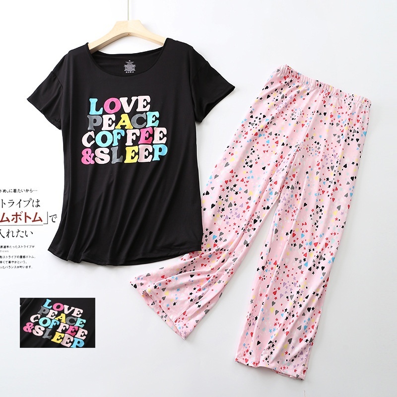 Summer Stretch Knitted Fabric Thin Ladies Home Leisure Suit