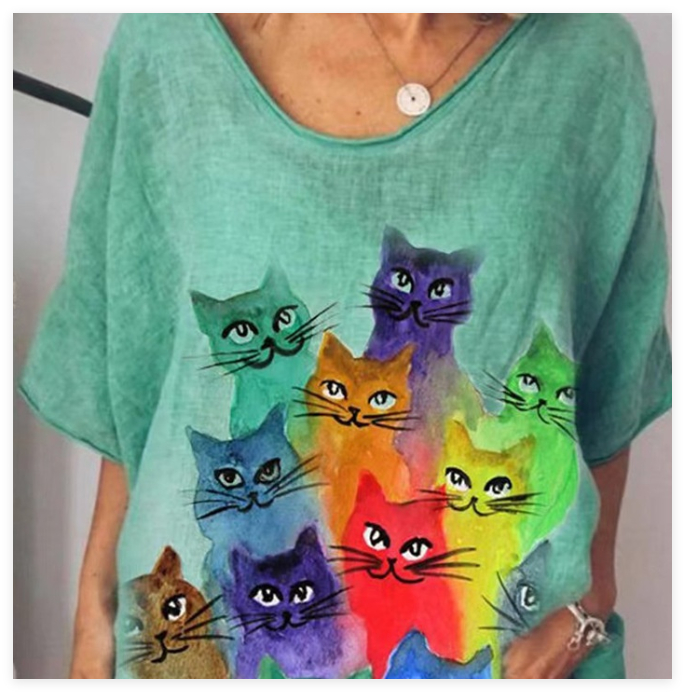 Creative Cute Kitty T-shirt Summer Women's Clothing