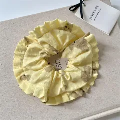 Japanese And Korean Milk Sweet Wafer Plaid Bear Large Intestine Hair Ring - Yellow Hair Ring - View 1