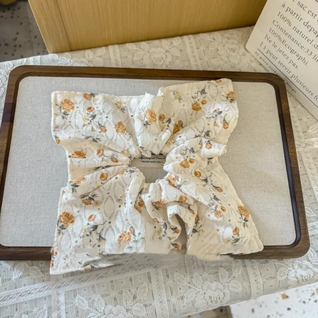 Hollow Fabric Lace Original Handmade Niche Large Intestine Hair Ring Square Scarf - Shop at LoveMi